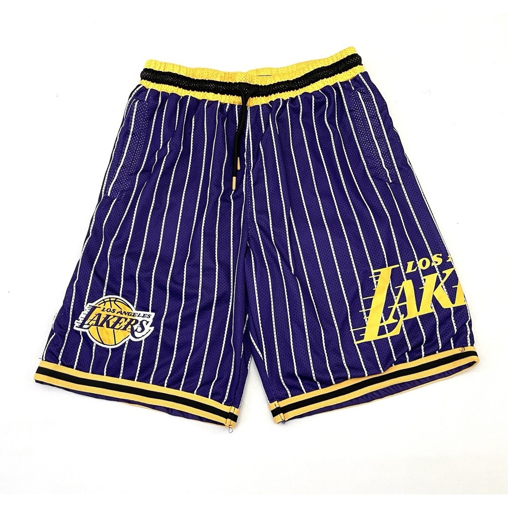 Los Angeles Lakers Ultra Game Pinstripe Shorts Large Purple Logo 9.5" Inseam